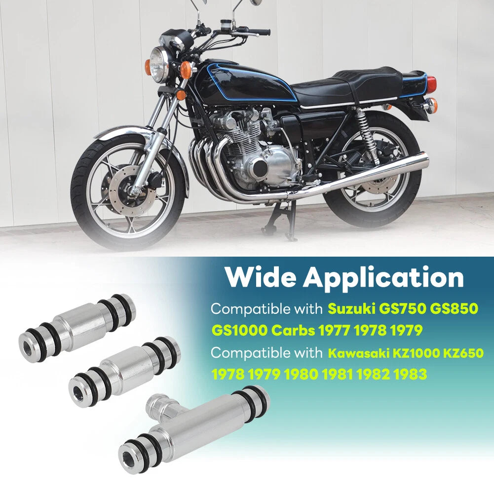 Set of 3 Carburetor Fuel Tee/Rail Combo Kit for Kawasaki KZ1000, KZ650 (1978–1983)
