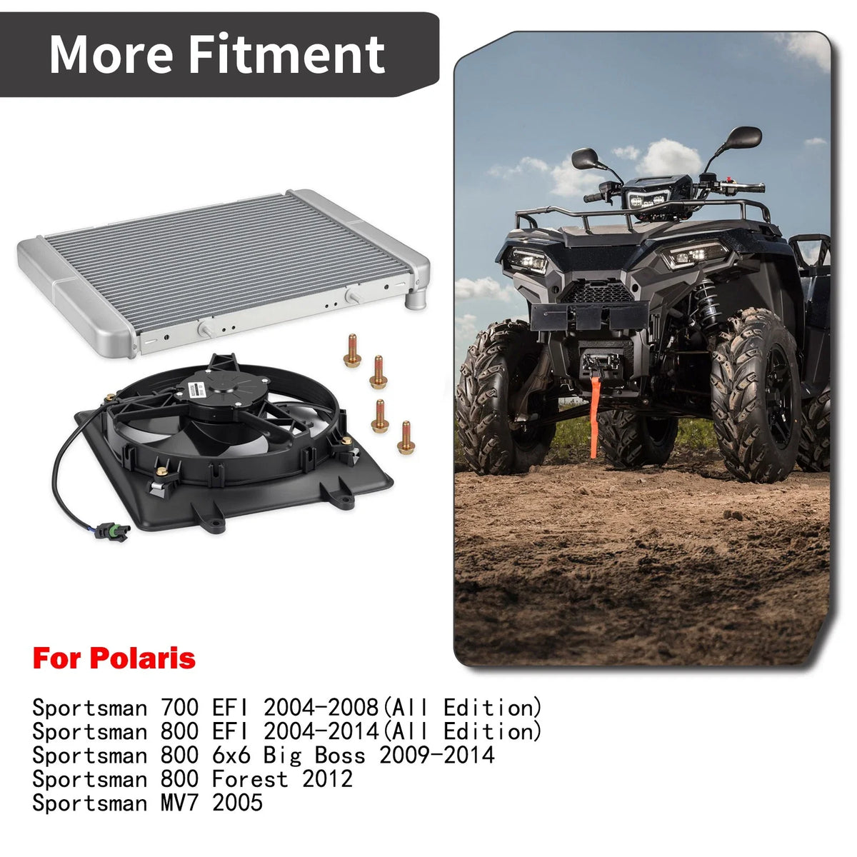 Aluminum Radiator + Cooling Fan for Polaris Sportsman 700 EFI (2004–2008)