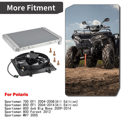 Aluminum Radiator + Cooling Fan for Polaris Sportsman 700 EFI (2004–2008)