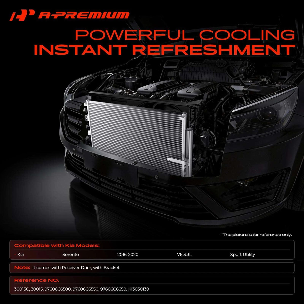 A/C Condenser w/ Receiver Drier for Kia Sorento (2016–2020) 97606C6500, 97606C6550, 97606C6650