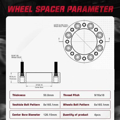 Set of 4 Wheel Spacers 2" 8x6.5 9/16"x18 for Dodge Ram 2500 3500 (1994–2010)