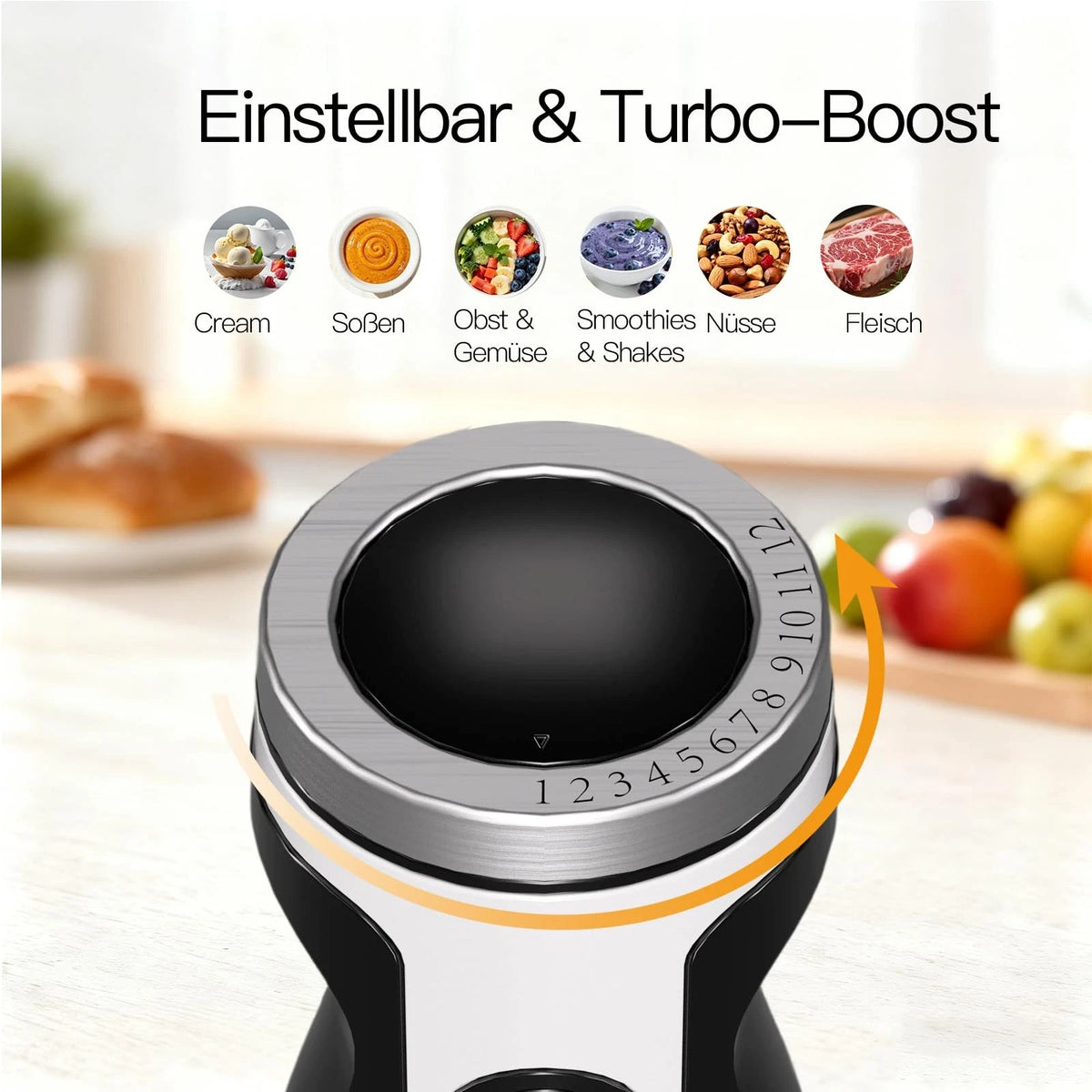 Handheld Electric Blender 12-Speed Stainless Steel 5-in-1