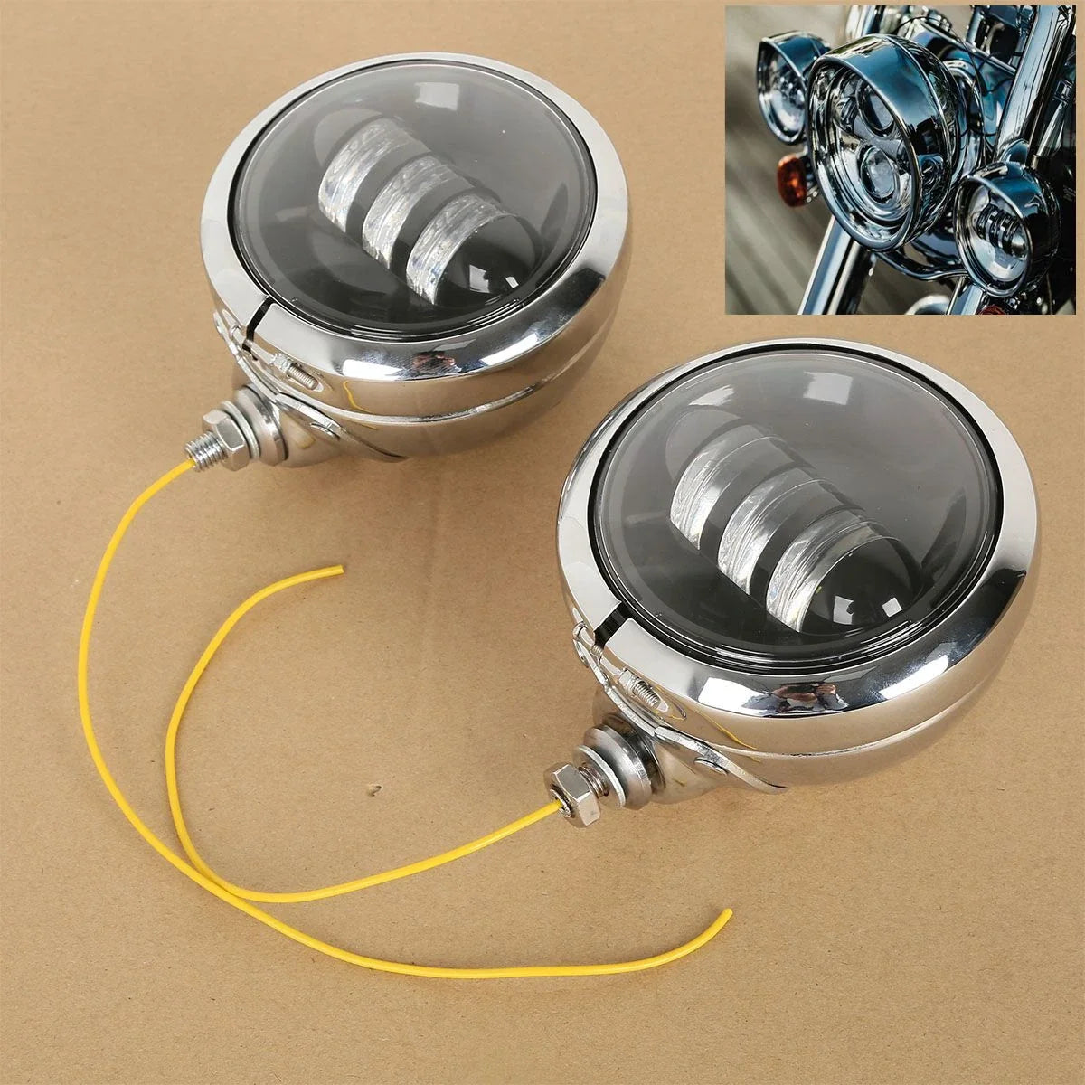 2X 4-1/2" Black LED Auxiliary Spot Fog Lights + Housing Bucket for Harley