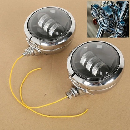 2X 4-1/2" Black LED Auxiliary Spot Fog Lights + Housing Bucket for Harley