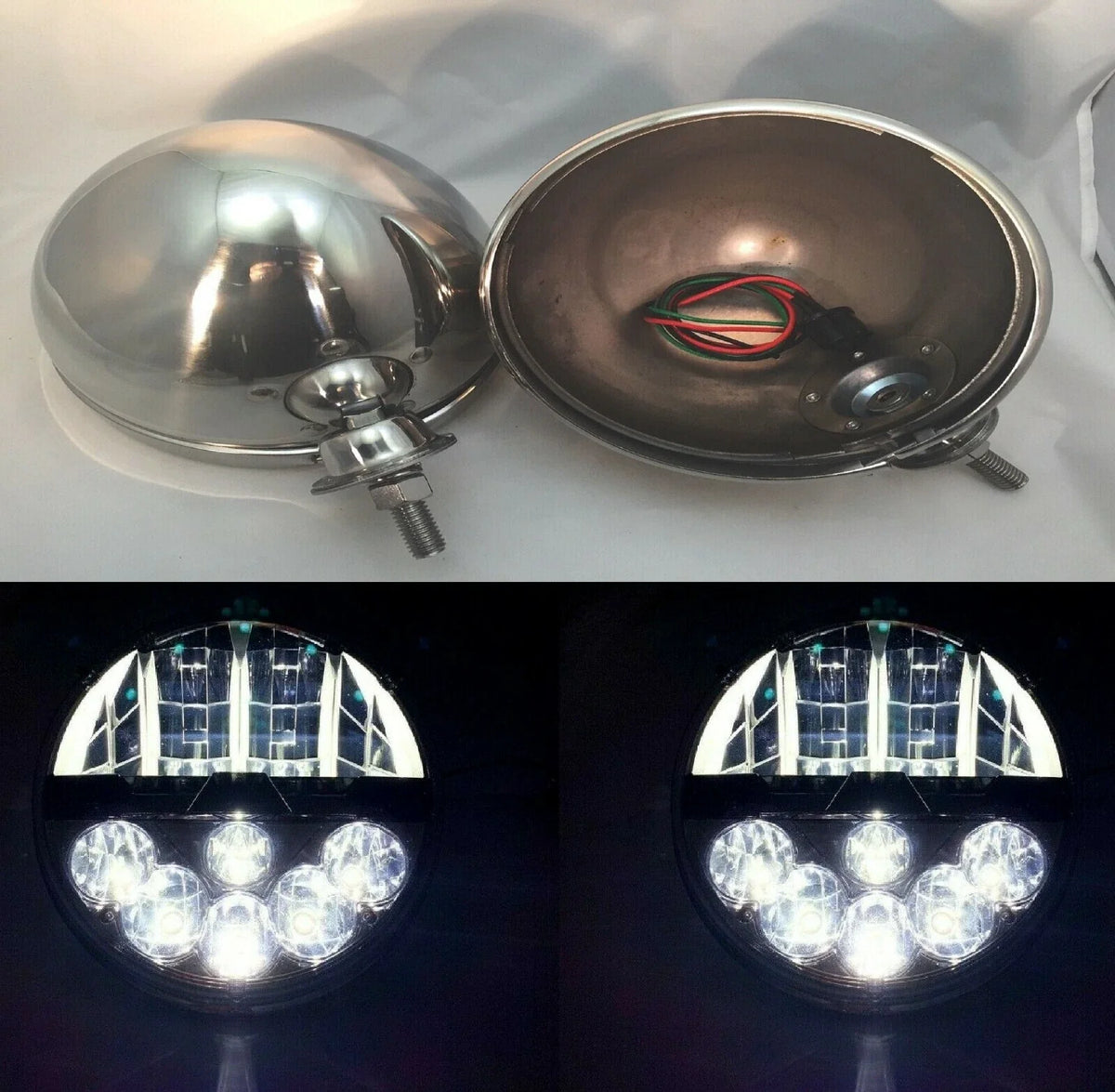 Headlight Buckets with Projection LED for Dietz 7 Inch Stainless (2011–2018)