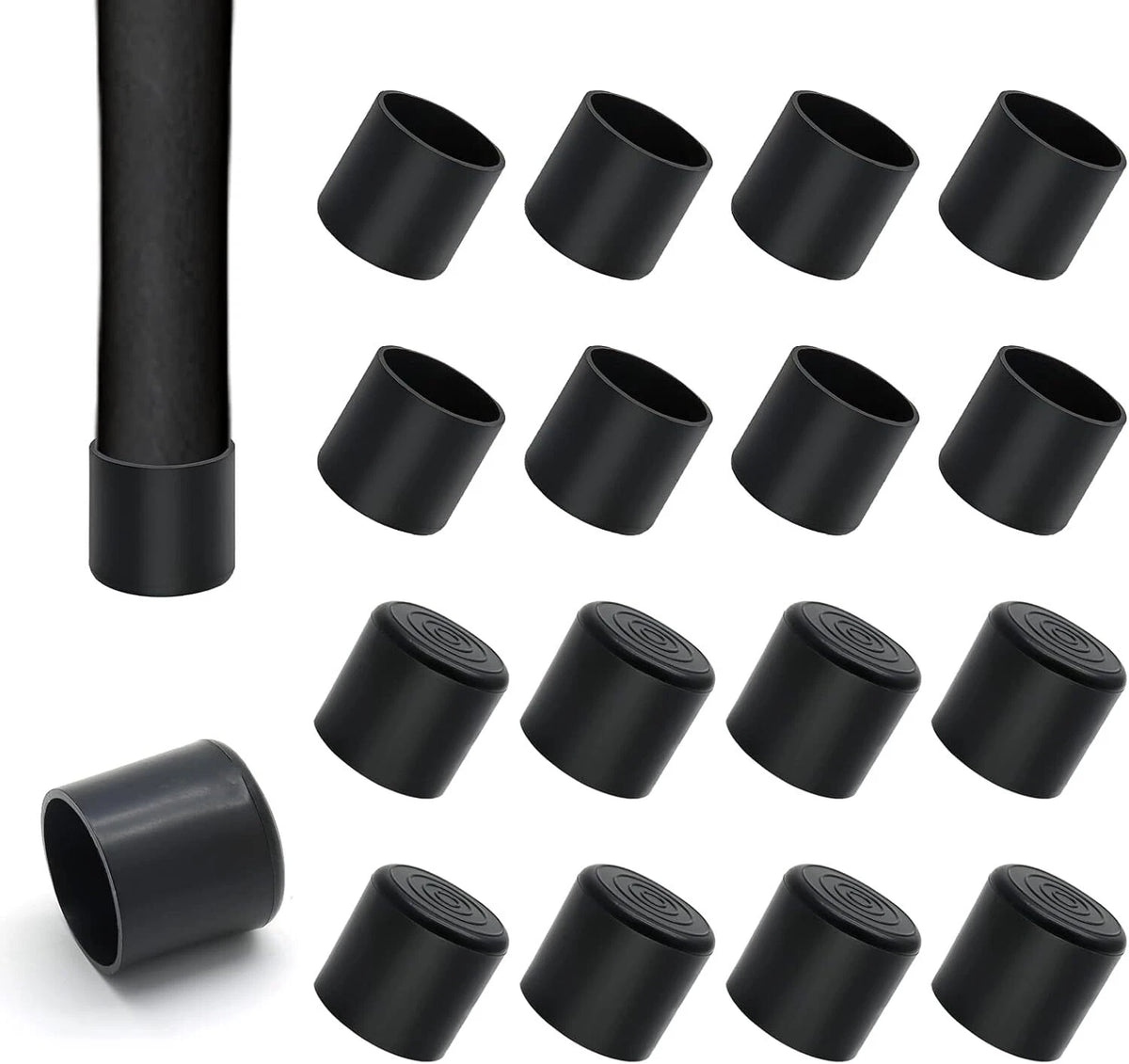 24X Rubber Chair Leg Tips Caps 1 Inch for Table and Chair - Black