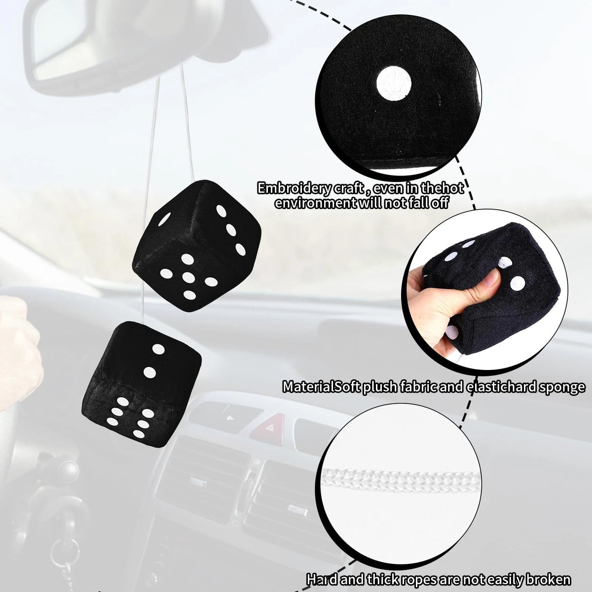 Pair of Black Fuzzy Plush Dice for Universal Use (No Specific Years)