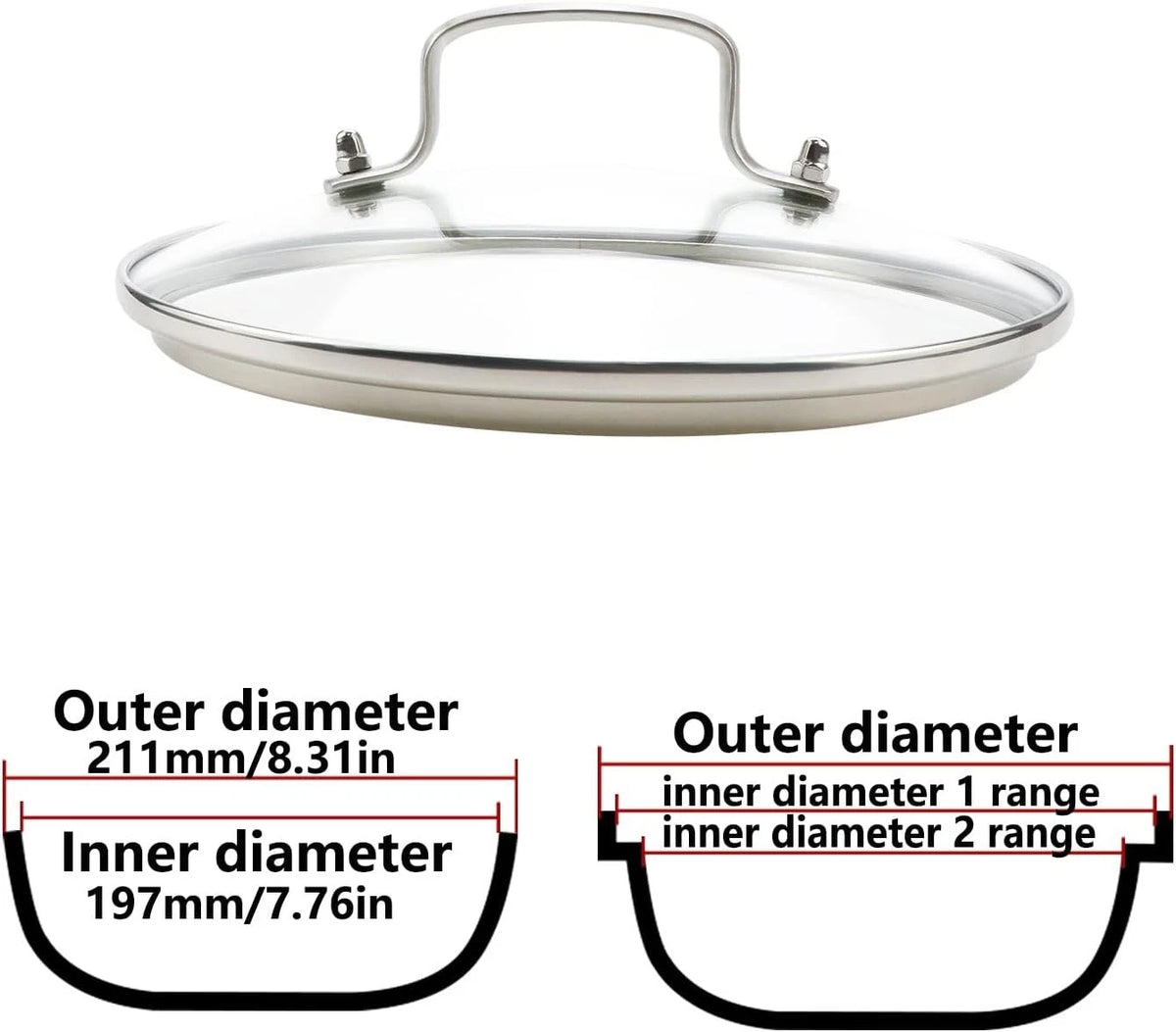 Set of 1 Tempered Glass Lid for Pots, Pans, Skillets (8")