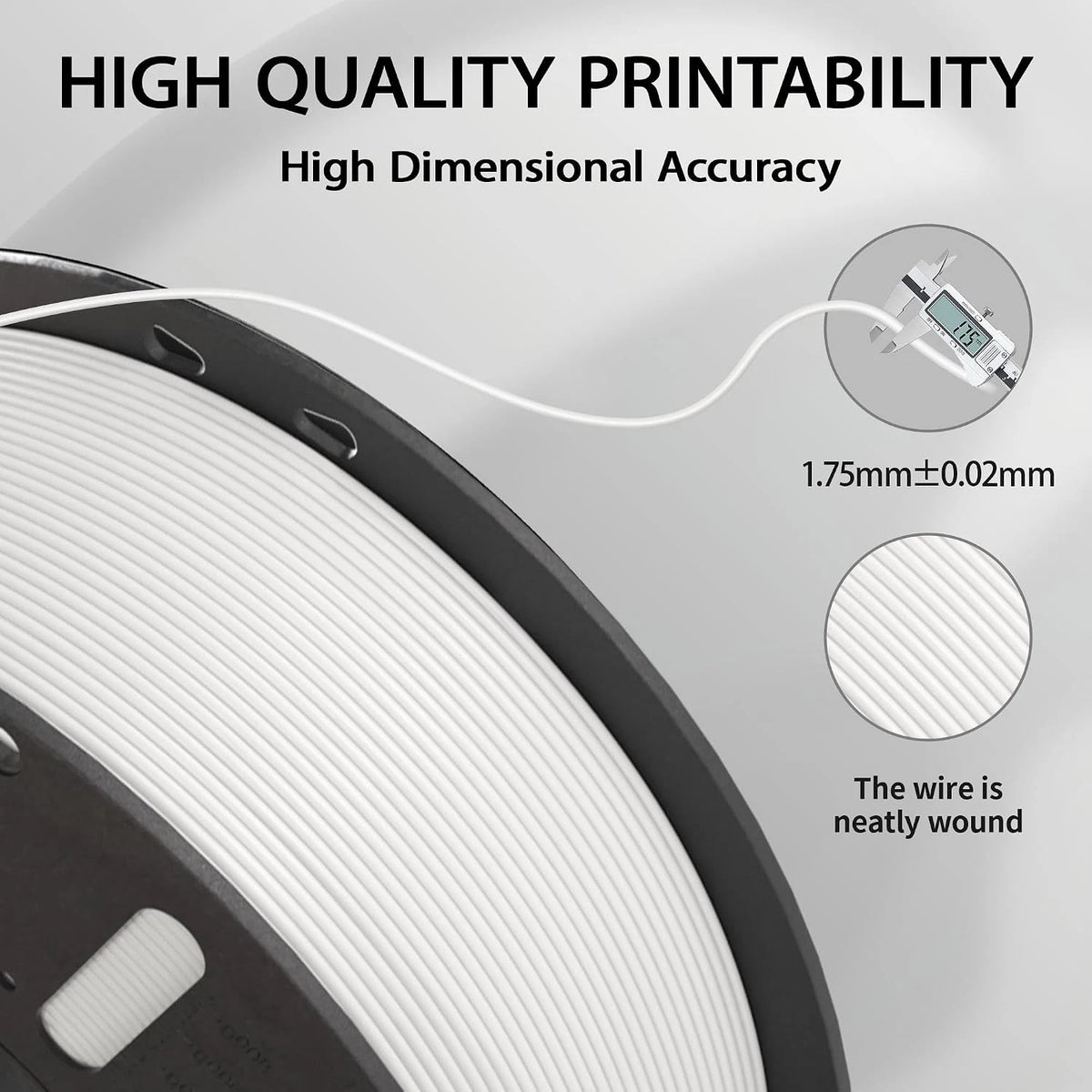 1kg White PLA+ 1.75mm 3D Printer Filament, Accuracy +/- 0.02mm