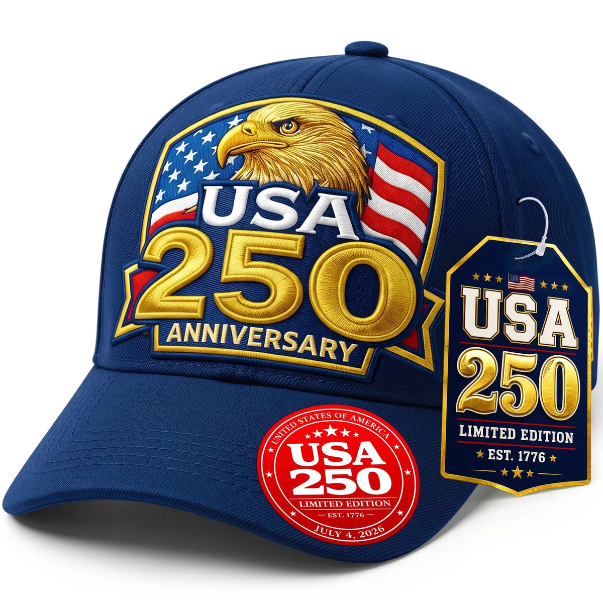 USA 250th Anniversary Hat for Men Women - America 250 Blue One Size