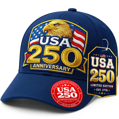 USA 250th Anniversary Hat for Men Women - America 250 Blue One Size