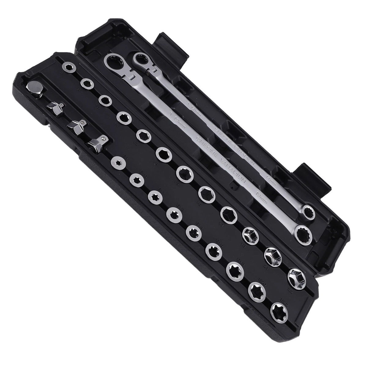 Set of 2 Ratchet Wrench for Workshop Tools (14mm, 19mm)