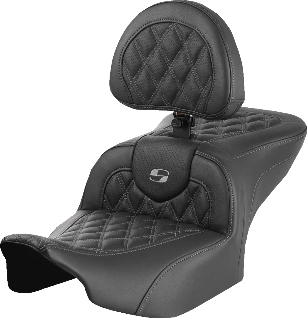SADDLEMEN RoadSofa Seat with Backrest for Motorcycle (Lattice Stitch, Gray Stitch)