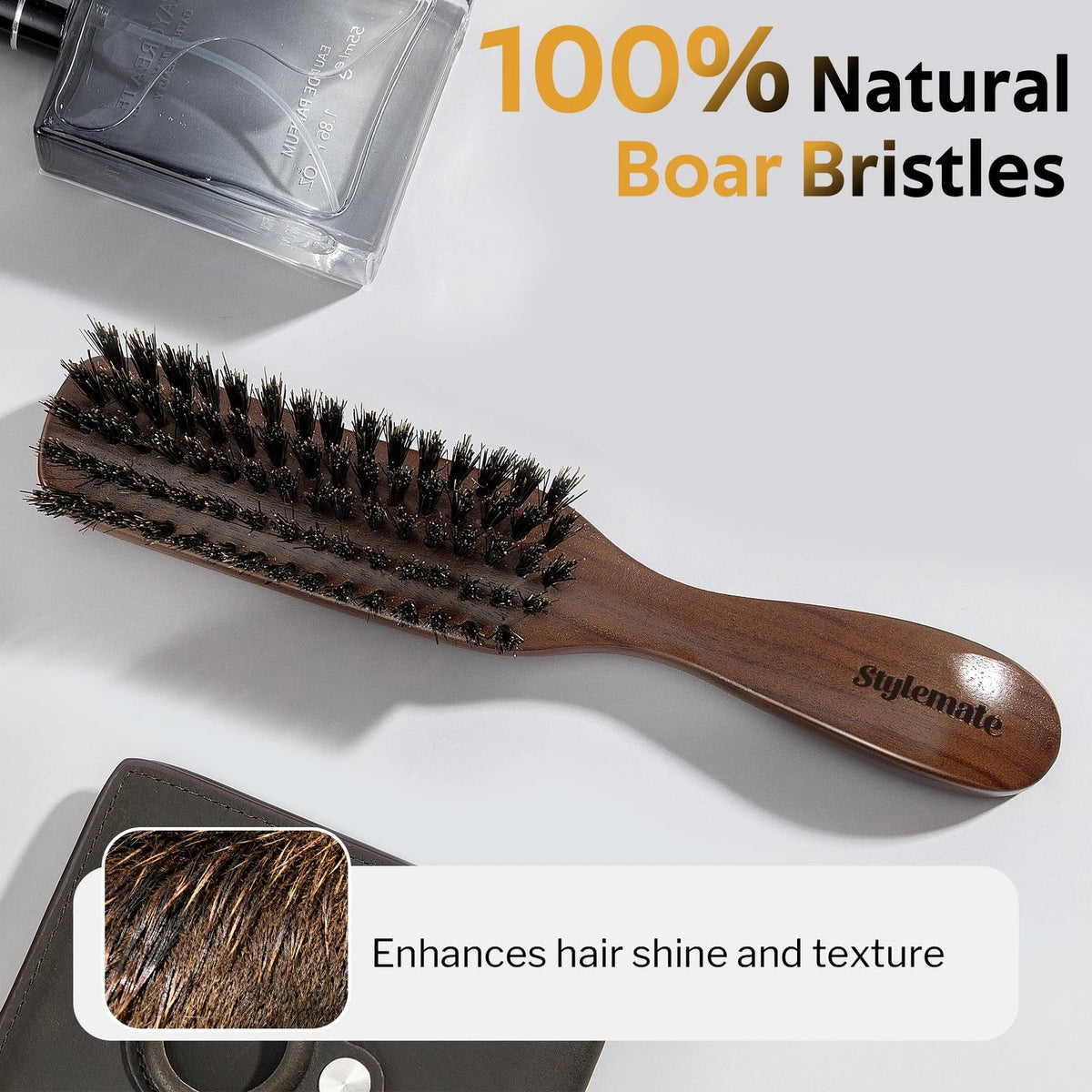 Boar Bristle Hair Brush for Men - Slick Back Styling Tool