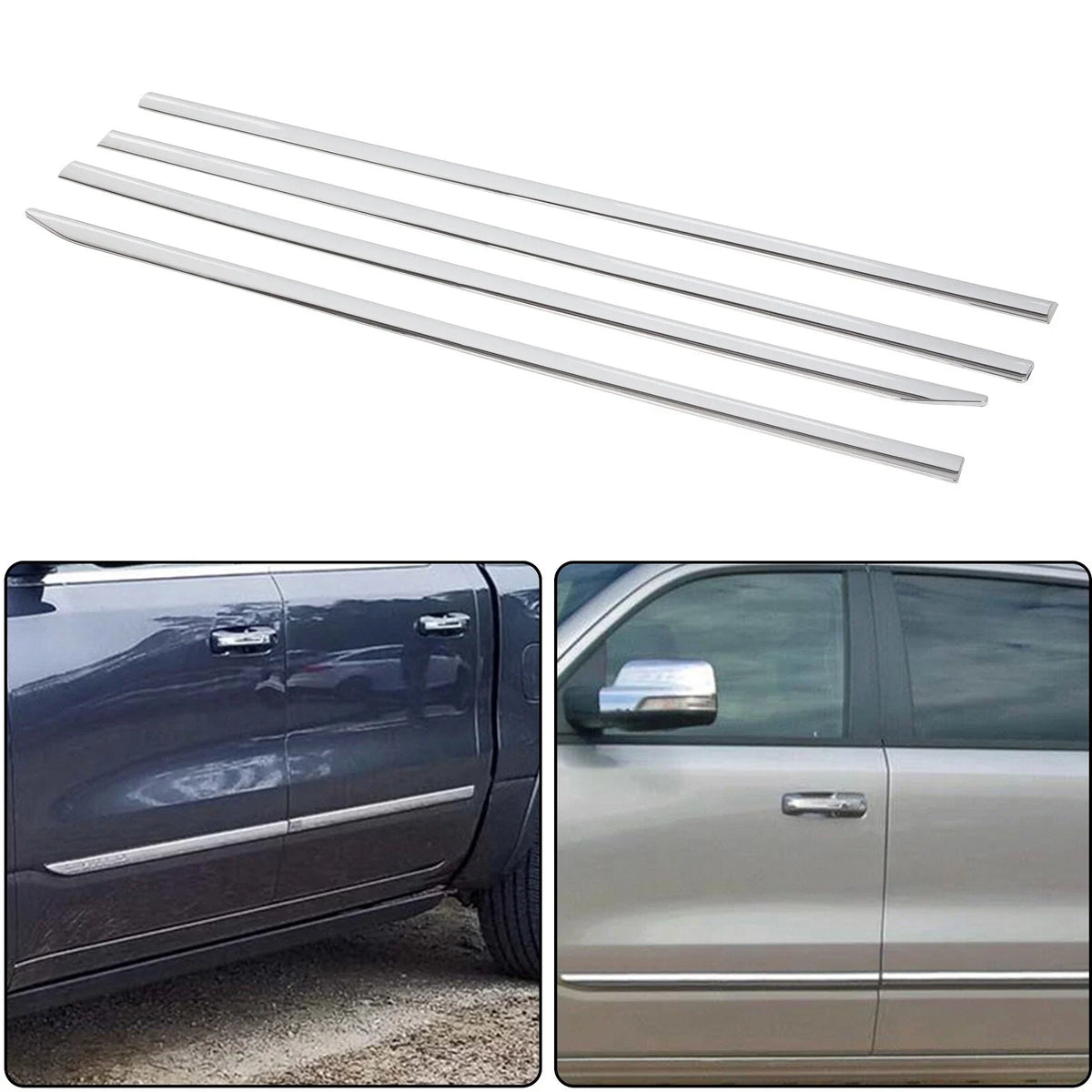 Set of 4 Chrome Body Side Door Molding Trim for Ram 1500 Crew Cab (2019–2022)
