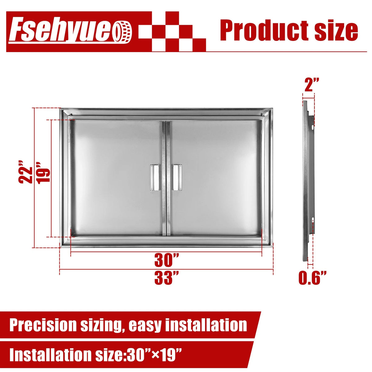 Double Access Door for Outdoor Kitchen (33W x 22H Inch, Stainless Steel)