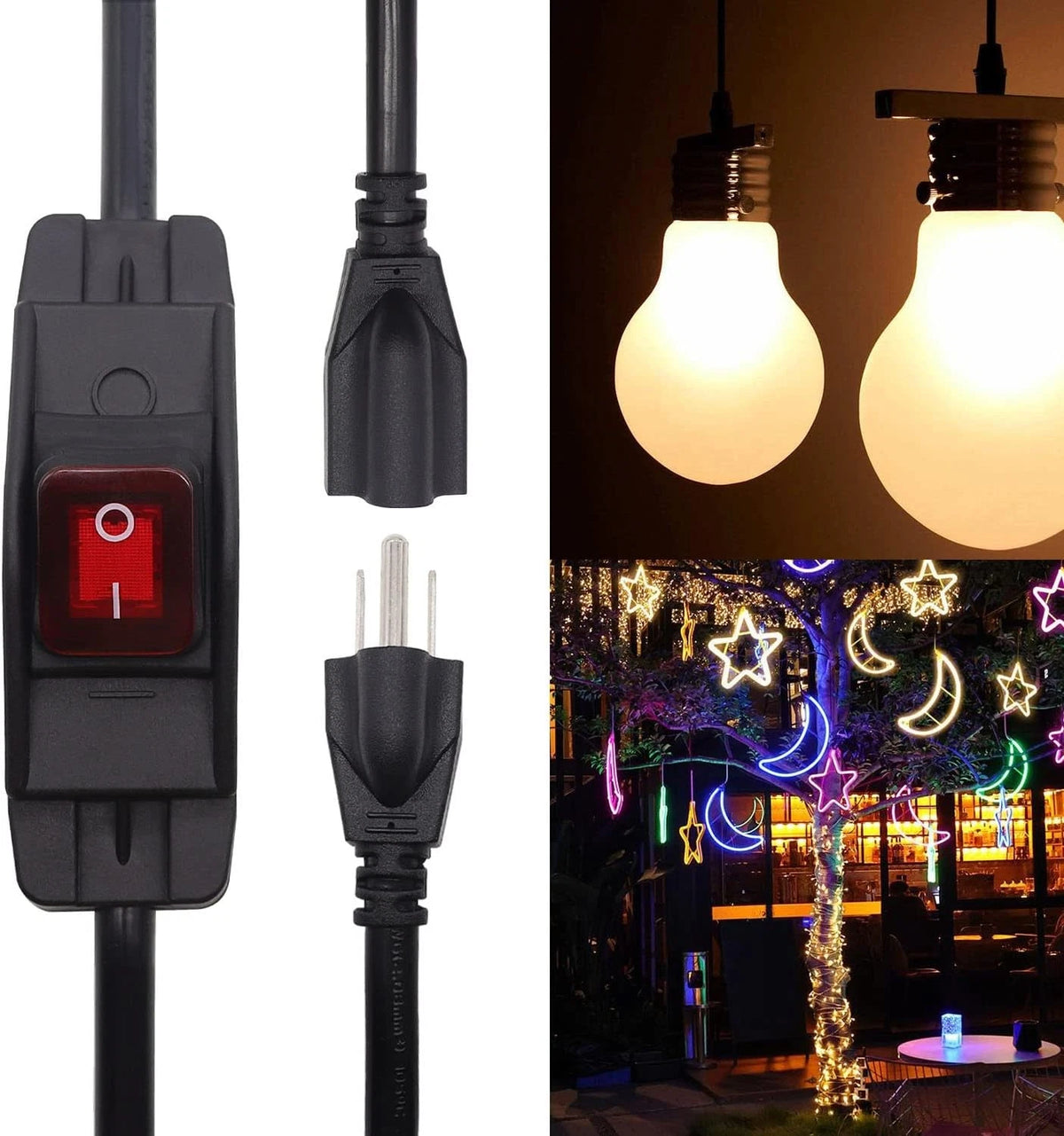 3 Prong Extension Cord with 220V Waterproof 3Pin Outlets, Black