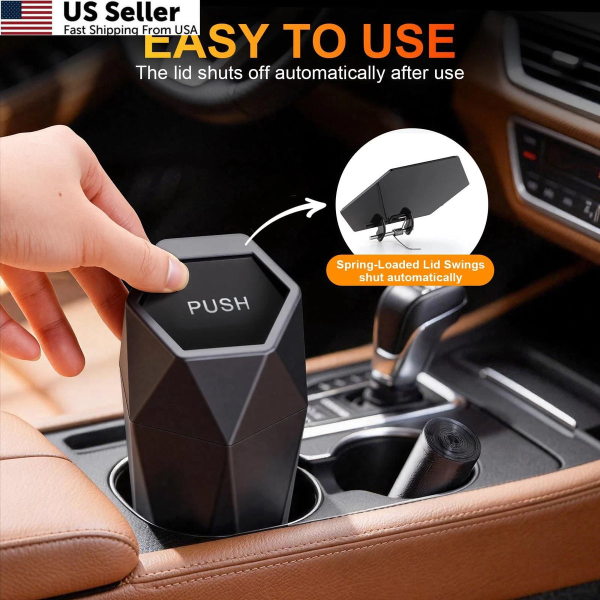 Car Trash Can with Lid for Universal Use (1 Piece, Black, Diamond Design)