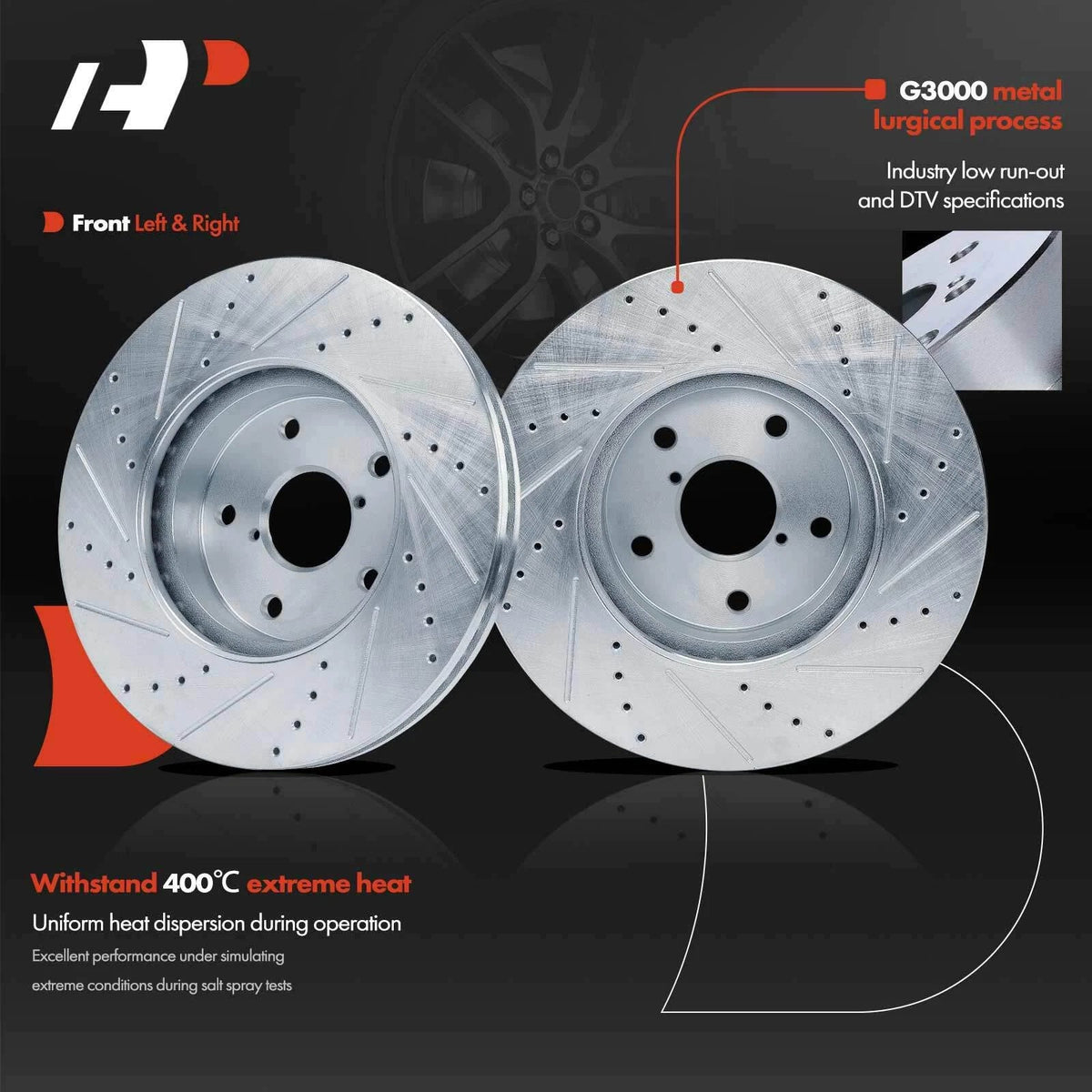 Front Drilled Brake Rotor & Ceramic Pad Set for Subaru Legacy (2016–2019)