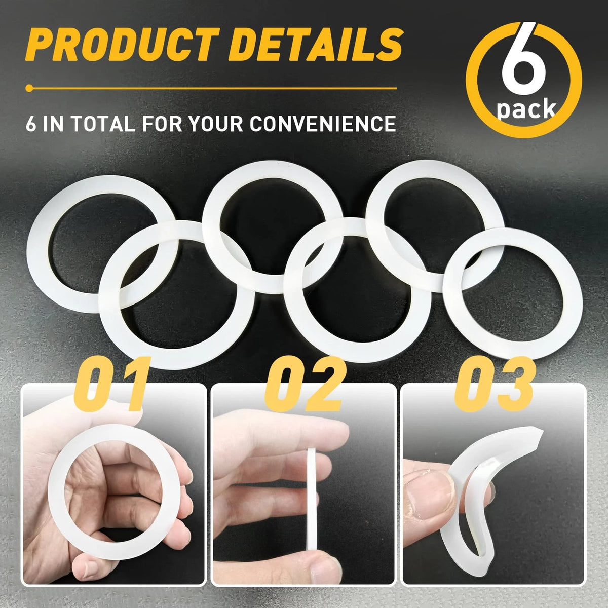 Set of 6 Silicone Gasket Seals for Moka Pot (6 Cups)