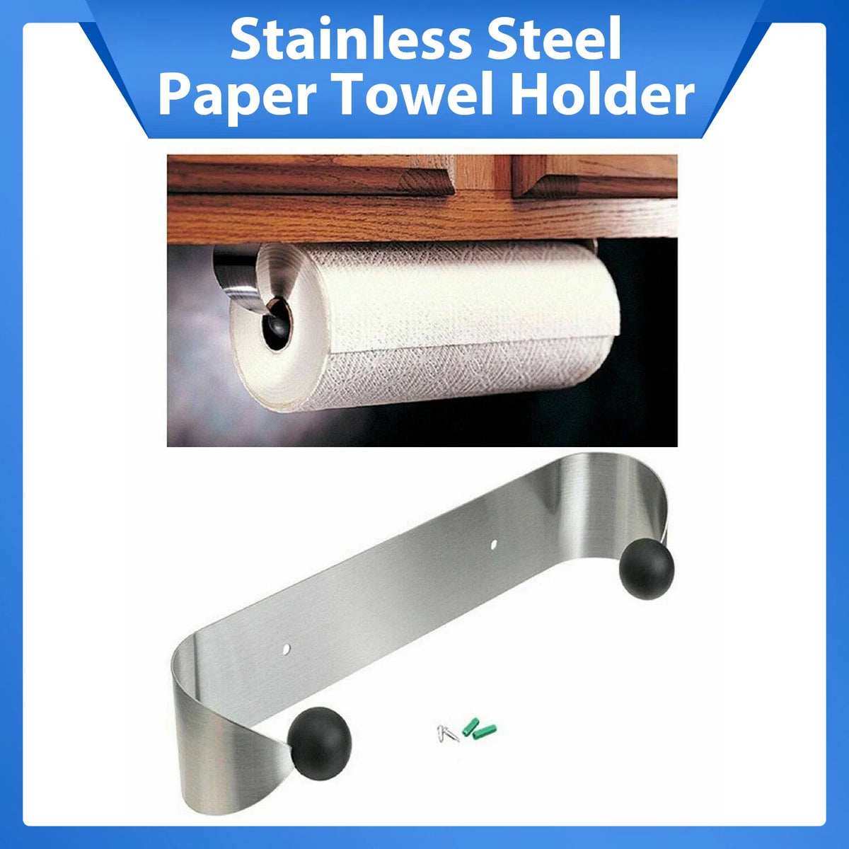 Paper Towel Holder Under Cabinet Wall Mount Rack for Kitchen Bathroom