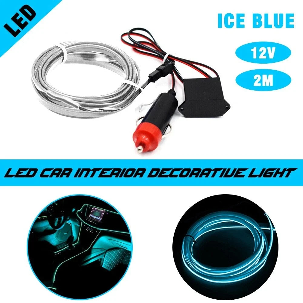 LED Blue Light EL Wire Trim Strip for Car Interior (Universal Fit)
