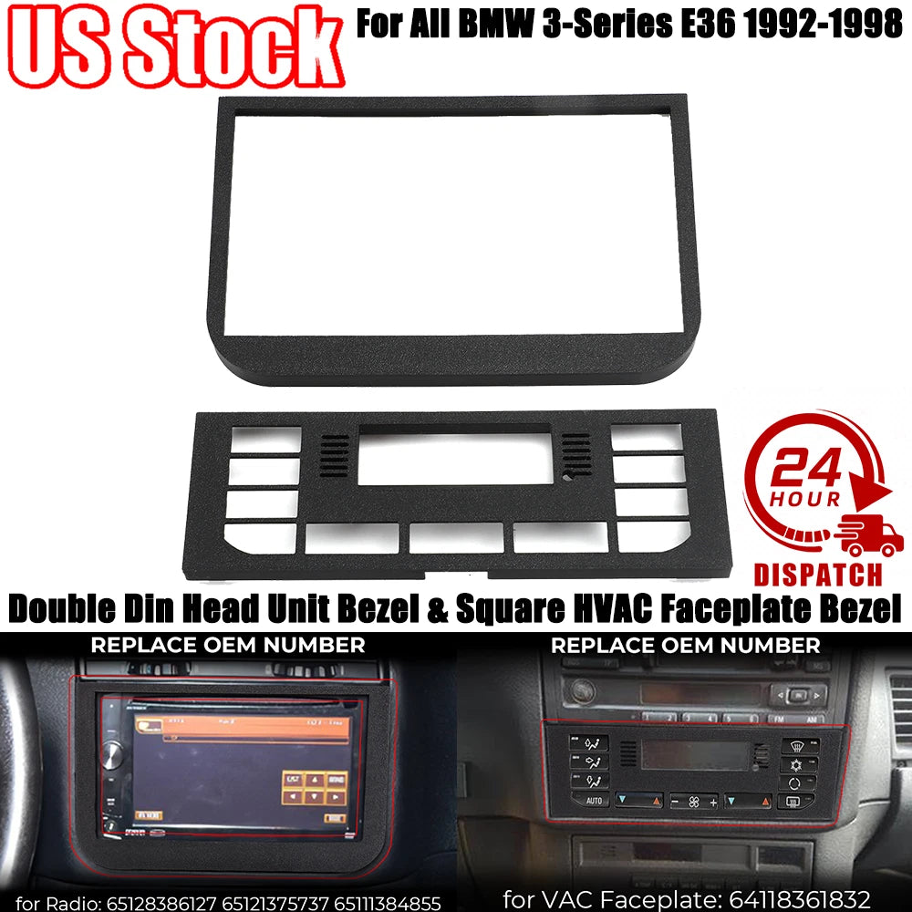 Double Din Head Unit Bezel & HVAC Faceplate for BMW E36 (1992–1999)