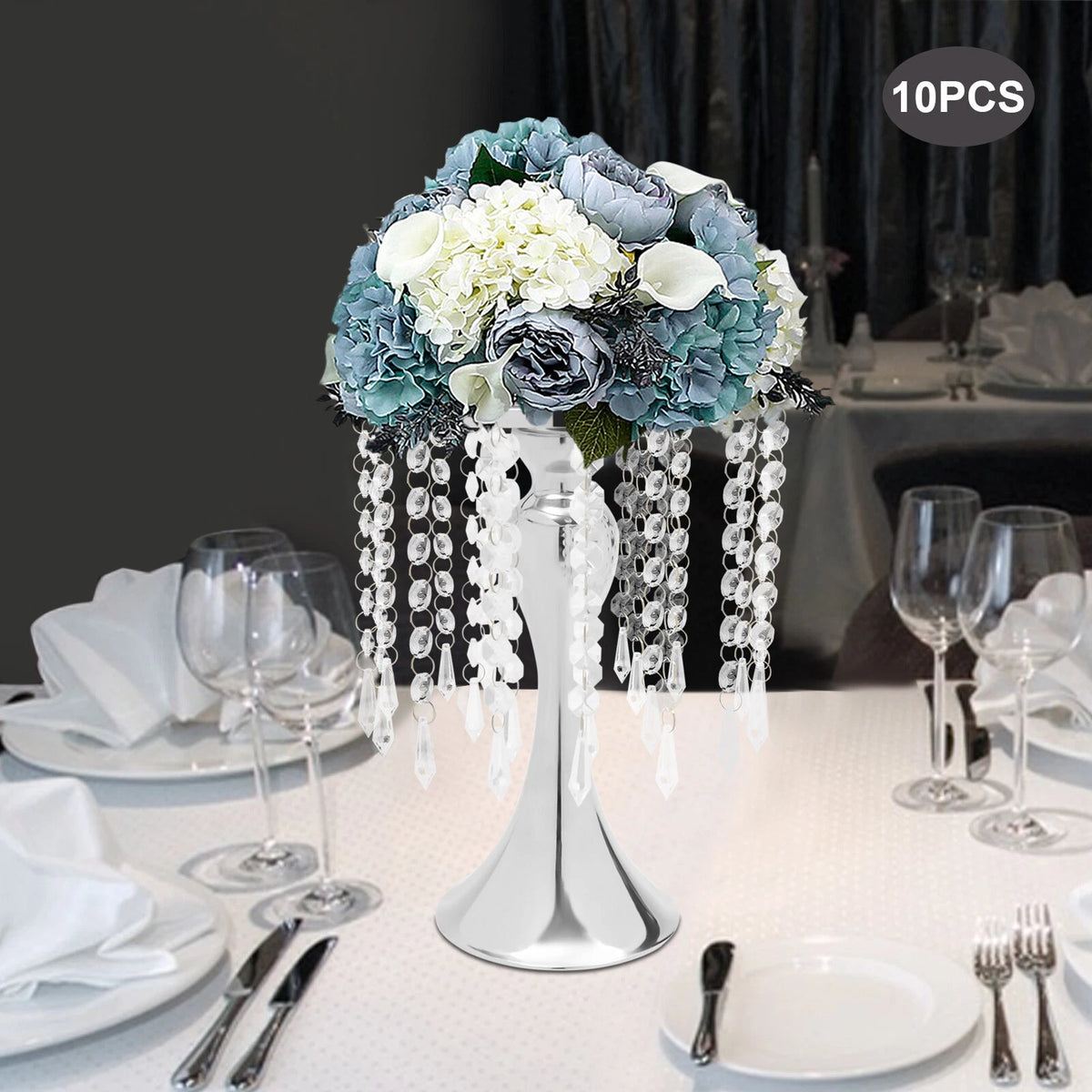 10X Silver Vases for Wedding Centerpieces with Crystal Beads