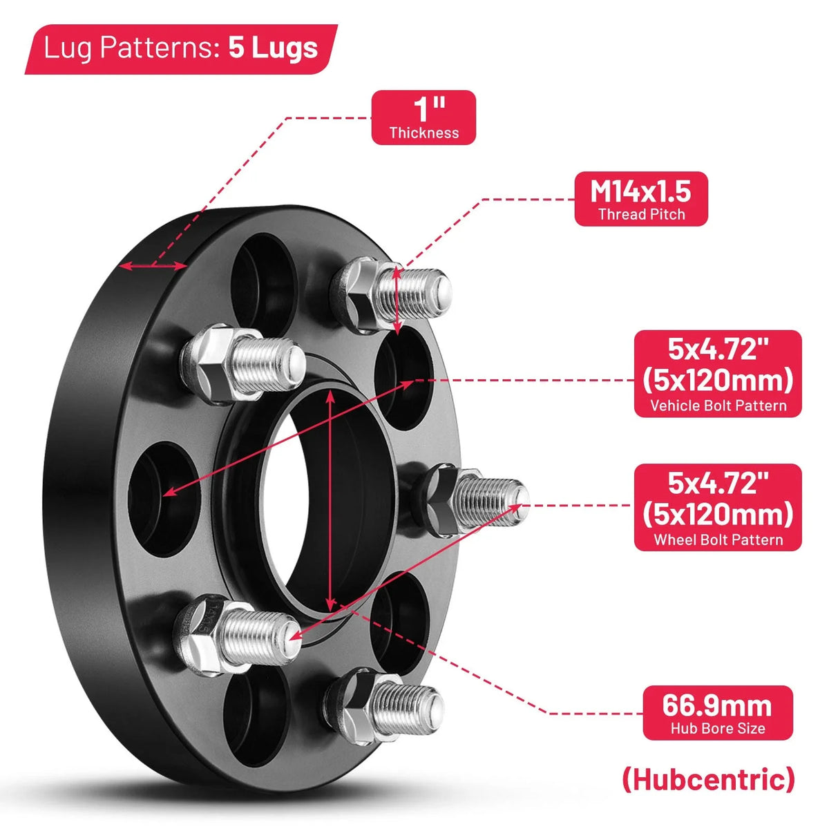 1" Hubcentric 5x120 Wheel Spacers for GMC Terrain Pontiac G8 Chevy (4PCS)