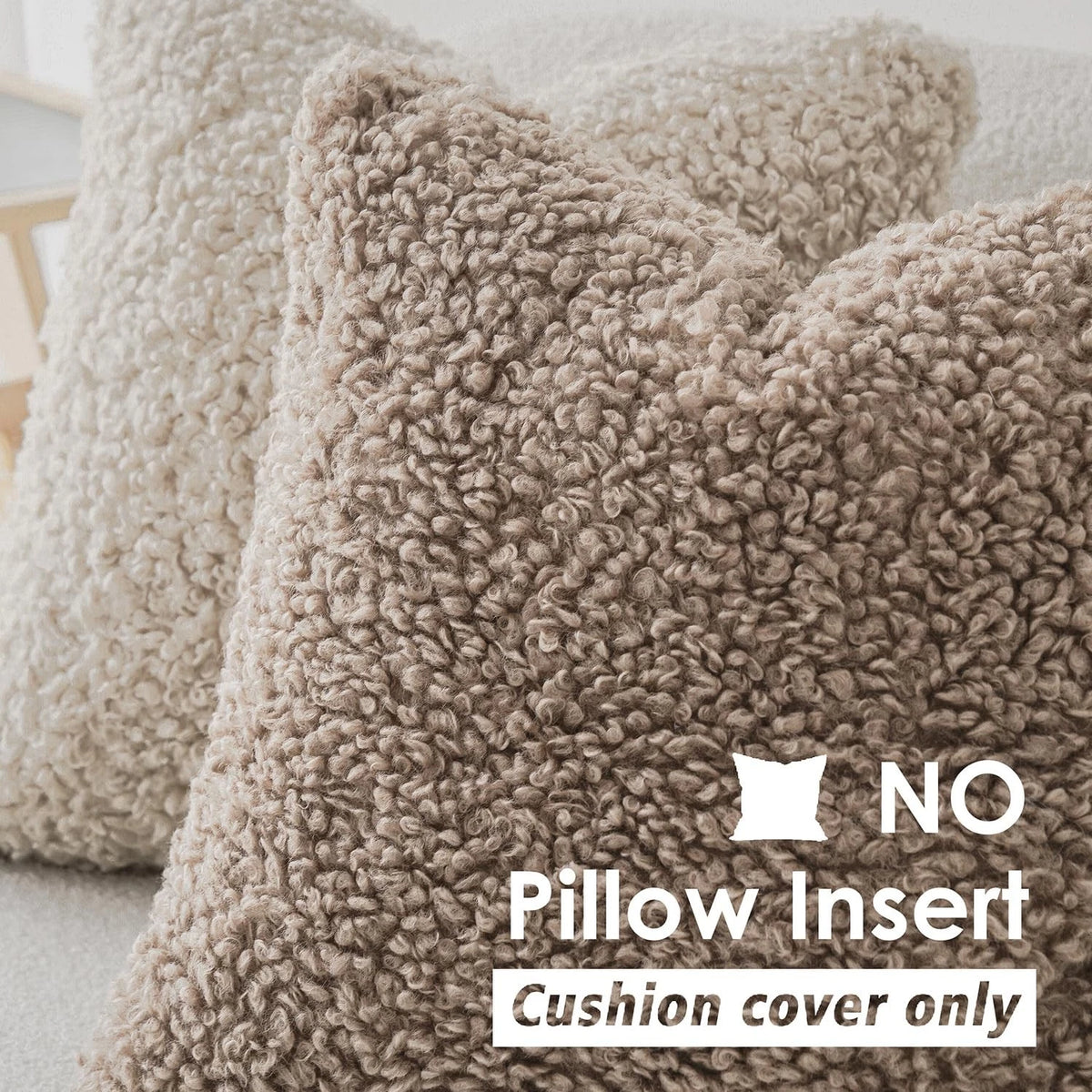2X Teddy Faux Fur Throw Pillow 18" for Home Decor (Pack of 2), Khaki