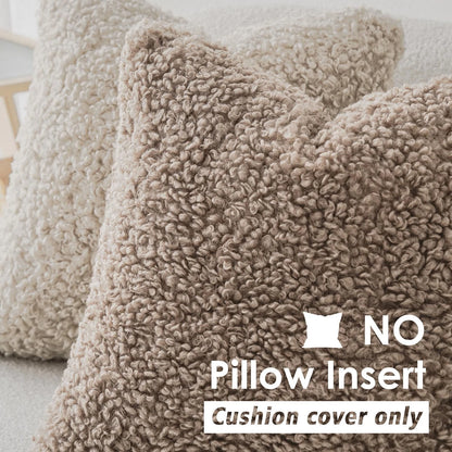 2X Teddy Faux Fur Throw Pillow 18" for Home Decor (Pack of 2), Khaki