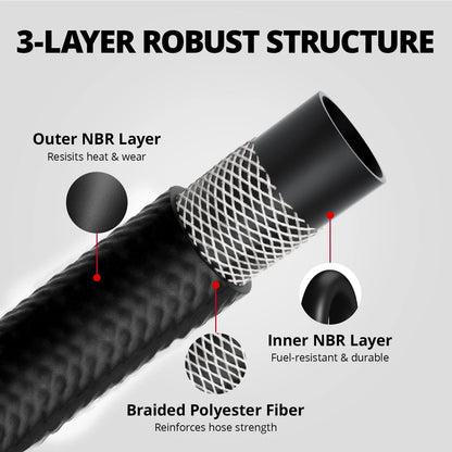 25FT 1/2" Fuel Hose Line NBR Rubber Push Lock with 10 Clamps SAE 30R7 300PSI