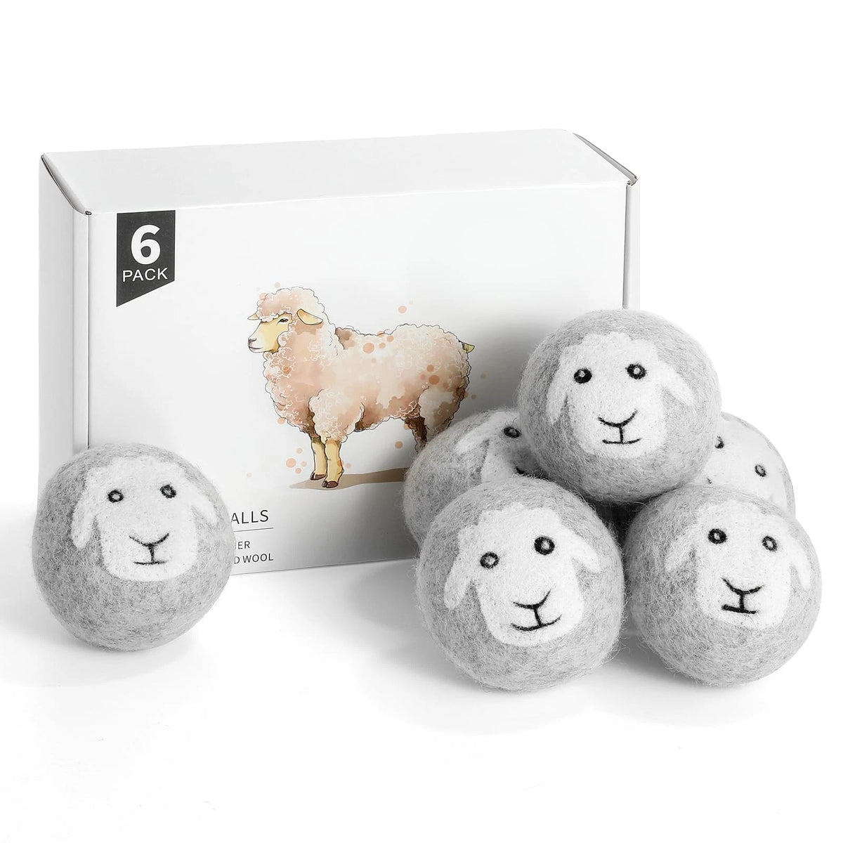 6X Wool Dryer Balls for Laundry (Natural Fabric Softener)