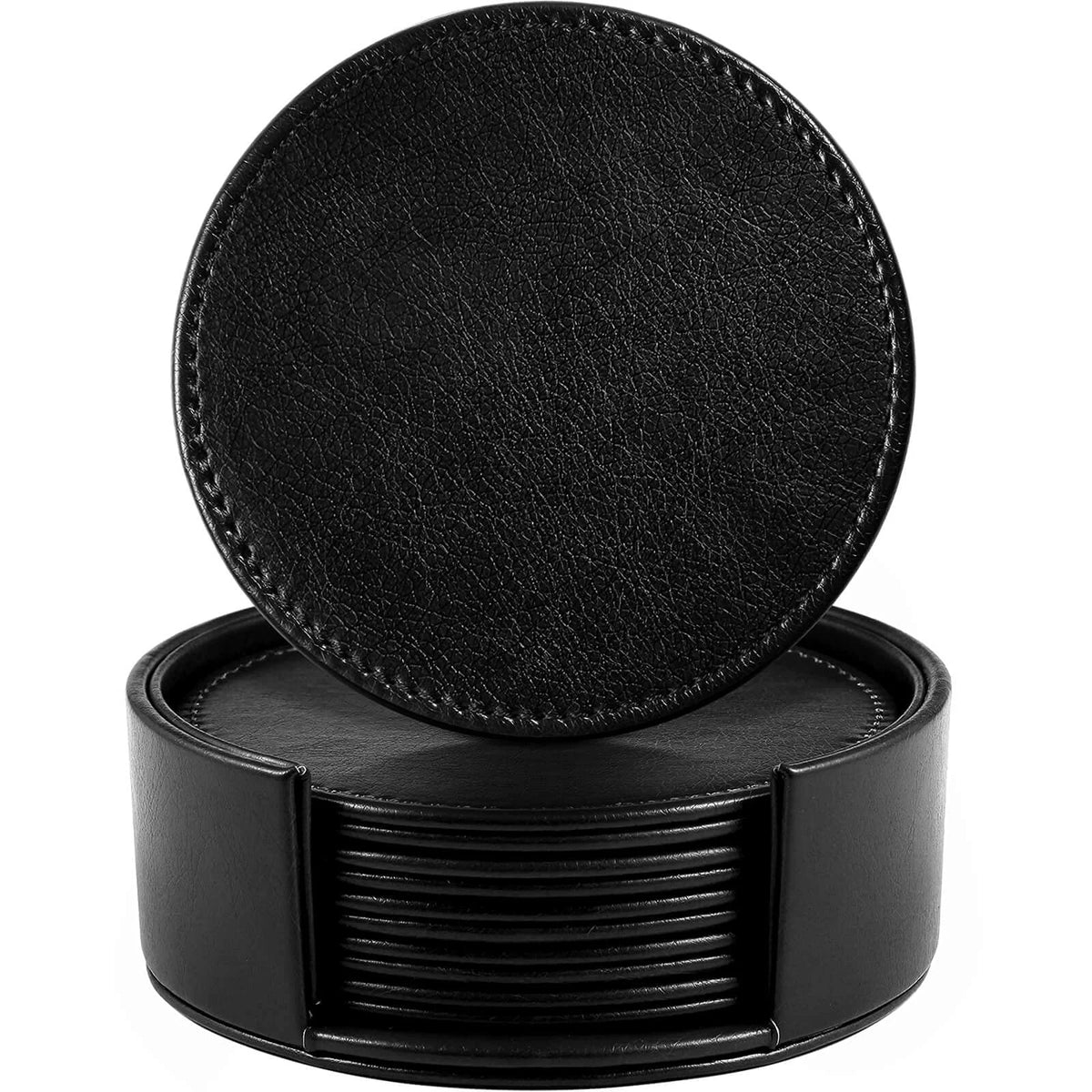 Set of 4 Leather Coasters for Drinks - Black
