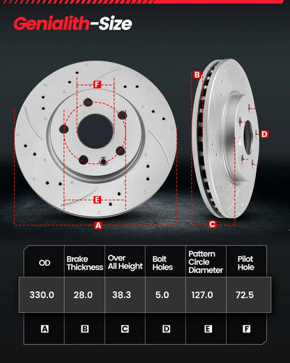 Front Drilled Disc Rotors Brake Pads for Dodge Grand Caravan (2008–2020)