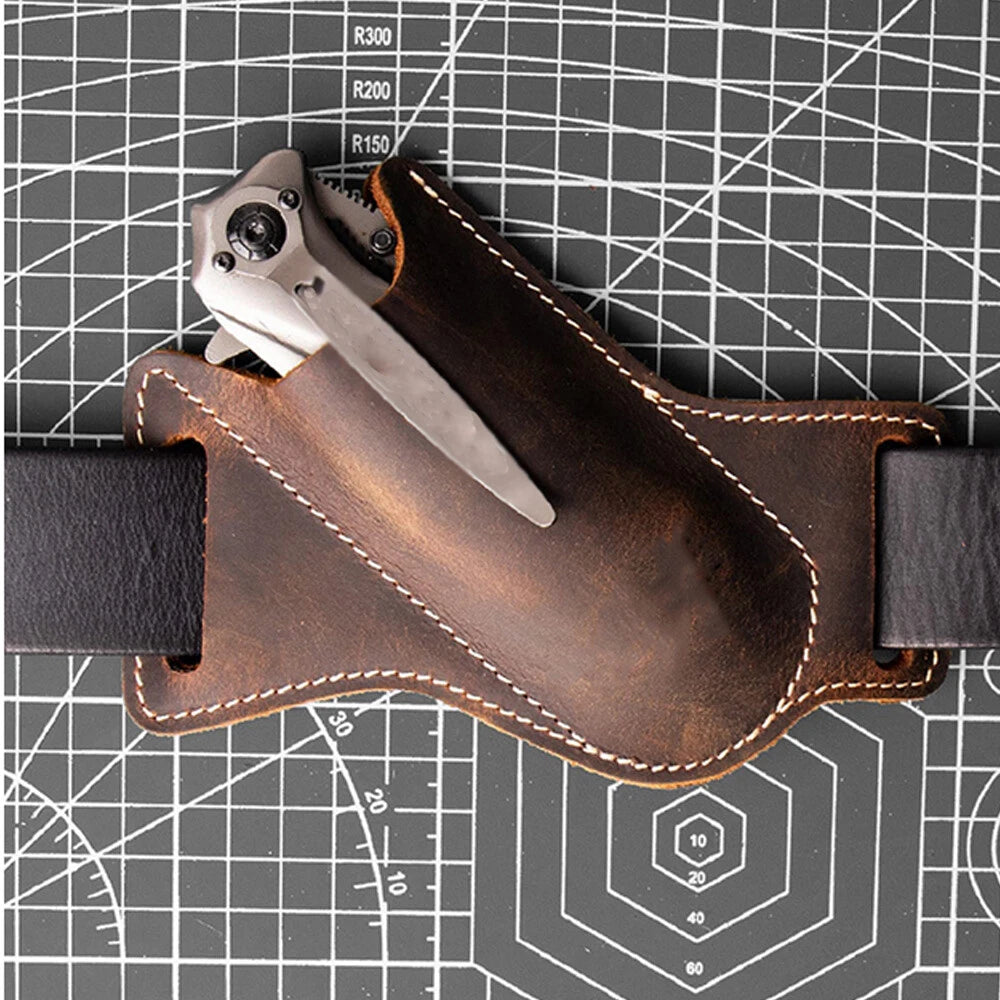 Leather Belt Sheath Holster for Folding Pocket Knife (1pc) - Brown