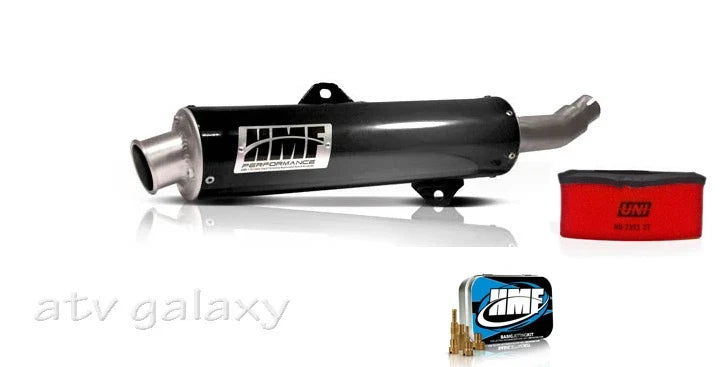 HMF Black Performance Slip On Exhaust + Jet Kit + Uni Filter for Kawasaki KFX 700 (2004–2009)