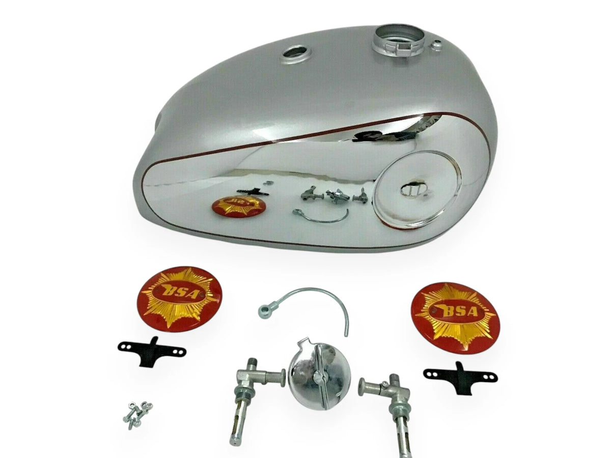 Chrome Fuel Tank for BSA Goldstar (4 Gal) + Cap + Badges + Breather Pipe Tap