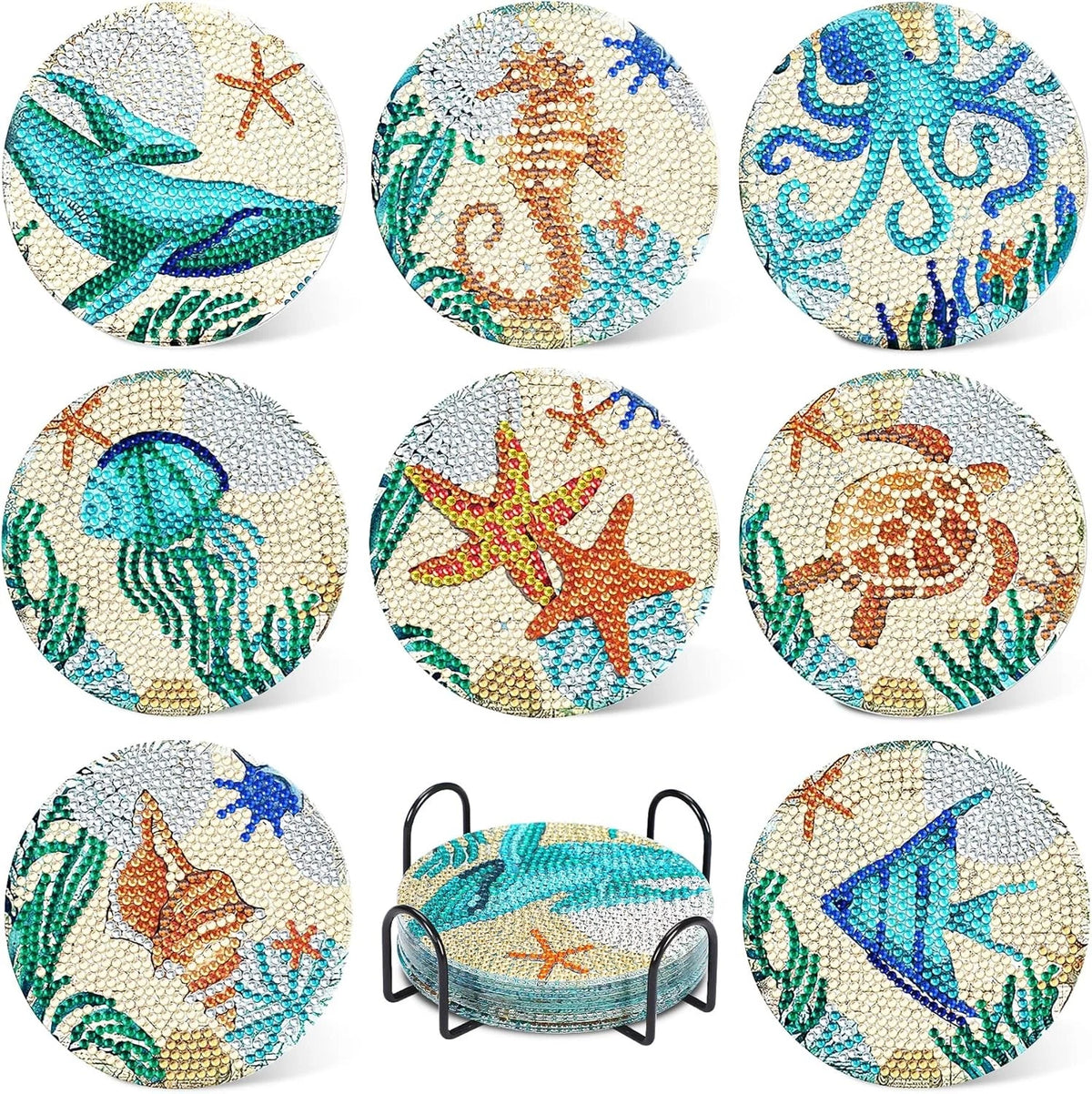 Set of 4 Ocean Diamond Art Paintings (3x3x2 inches)