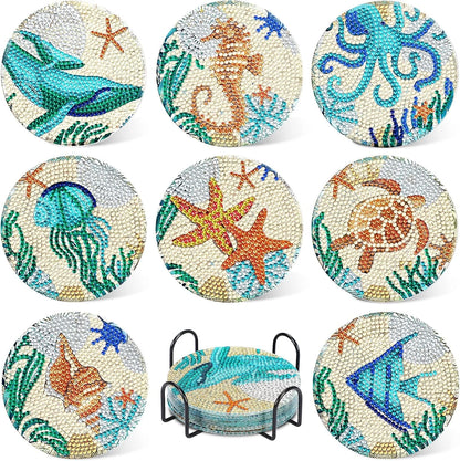 Set of 4 Ocean Diamond Art Paintings (3x3x2 inches)