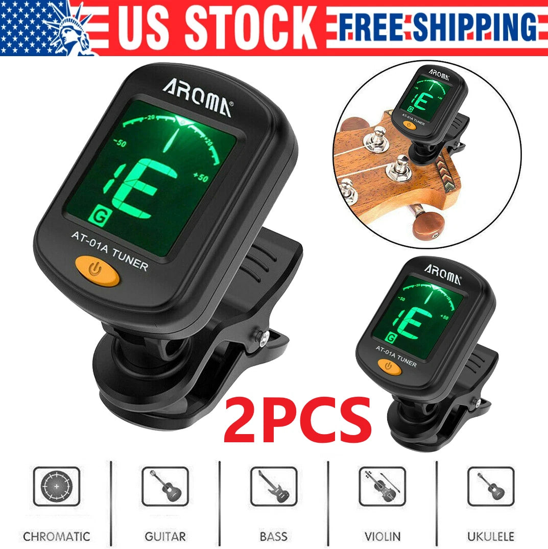 2x Clip On Chromatic Tuner for Acoustic Electric Guitar Bass Ukulele Violin