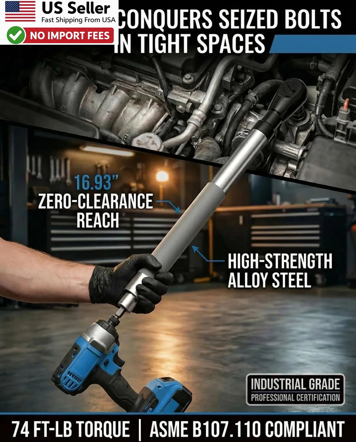 Offset extension wrench for tight spaces (1/2 inch impact)
