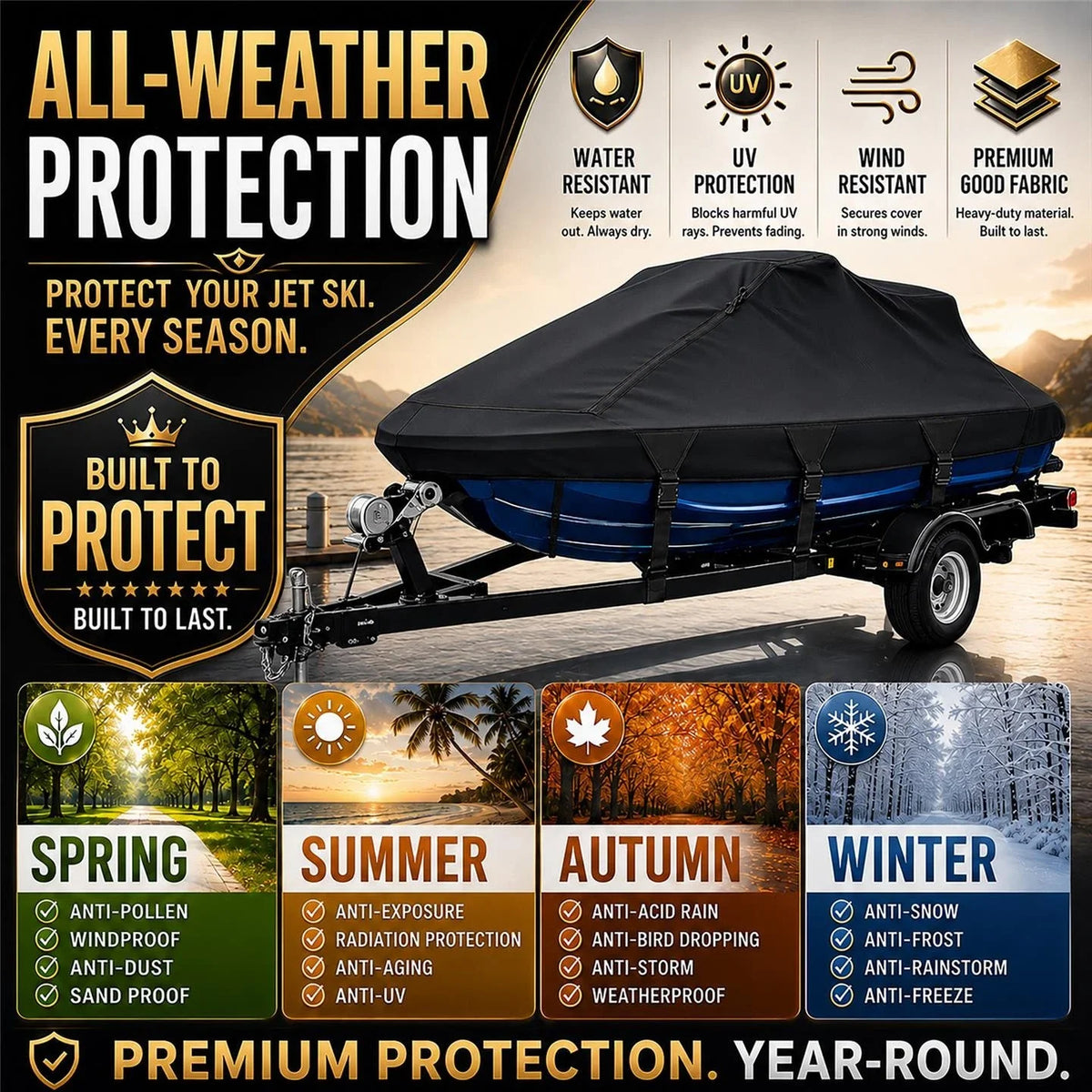 Jet Ski Cover for SeaDoo Bombardier GSI (1996–1998) 600D Black