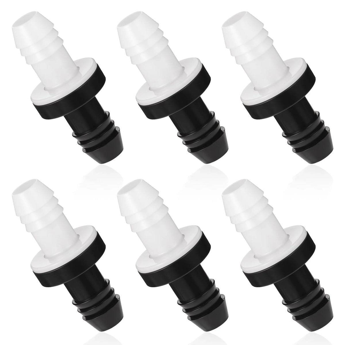 6X Inline Vacuum Barbed One Way Check Valve 3/8 inch (10mm) - Black & White