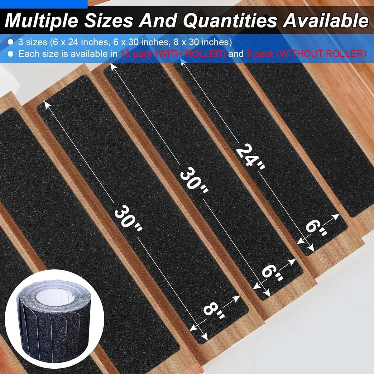 5X Non-Slip Outdoor Stair Treads for Wooden Steps 6” X 24”
