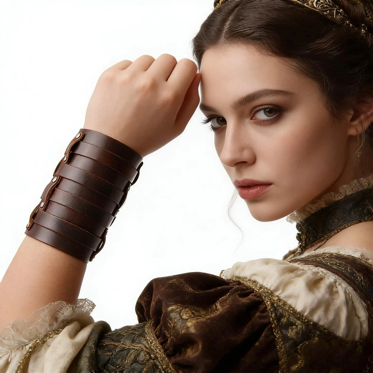 Leather Wide Triple Strap Cuff Wrap Gauntlet for HZMAN (9.5in - 7.5in)
