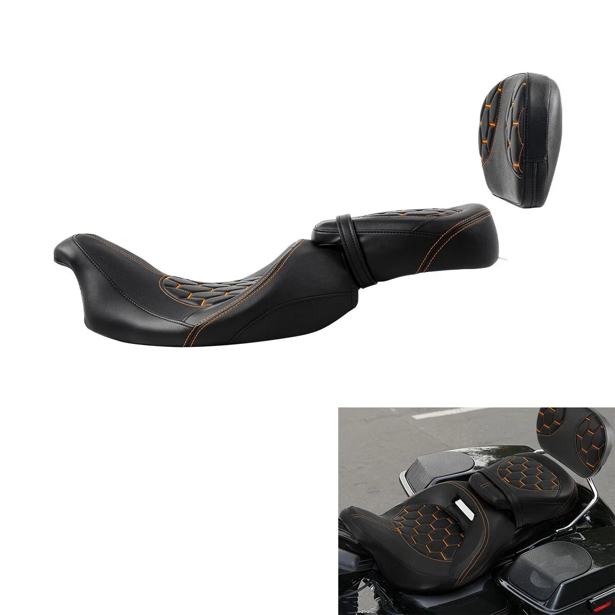 Seat Backrest Pad Set for Harley Street Glide (2009–2023) - Black Orange