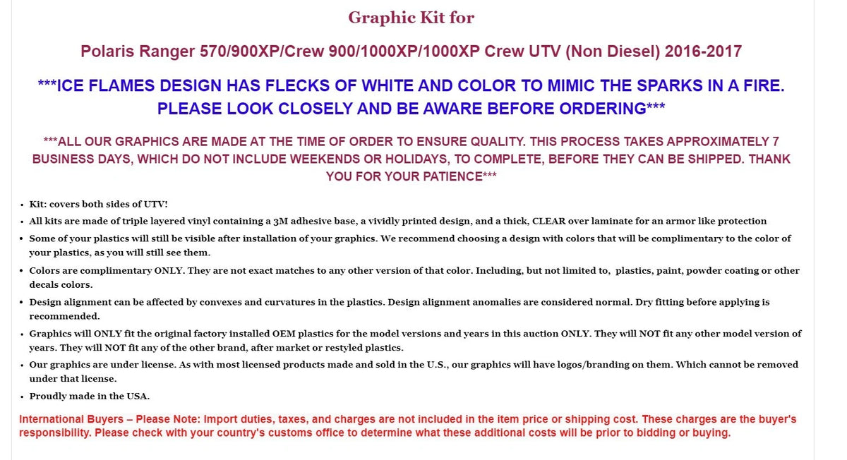 UTV Graphic Decals for Polaris Ranger 570/900XP/Crew 900/1000XP (2016–2017)