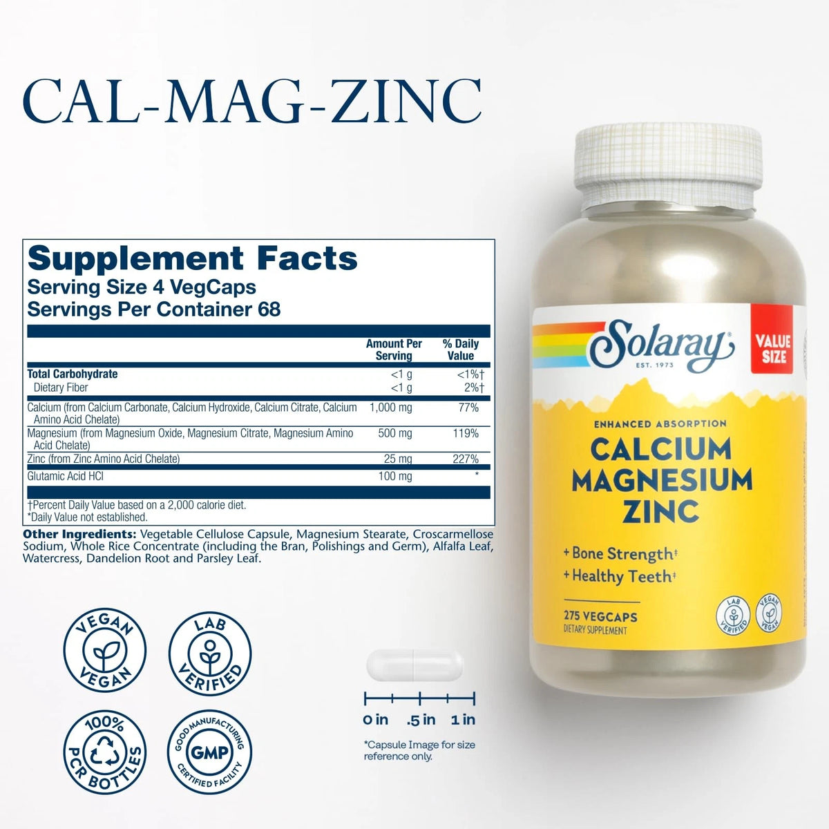 Calcium Magnesium Zinc Supplement 275 Count (Pack of 1)