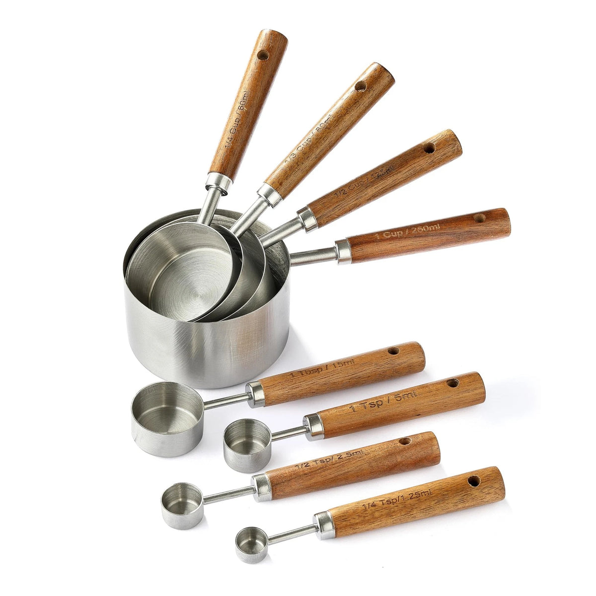 8X Stainless Steel Measuring Cups and Spoons Set